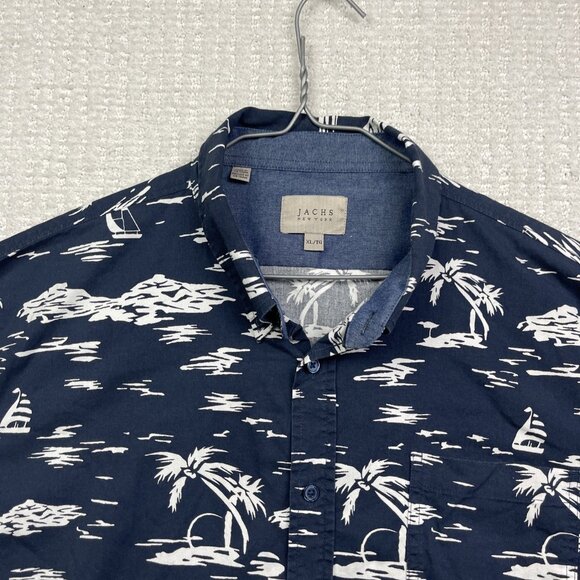Jachs New York Shirt Men’s XL Blue Palm Tree Sail Boat AOP Short Sleeve Hawaiian - Picture 2 of 14